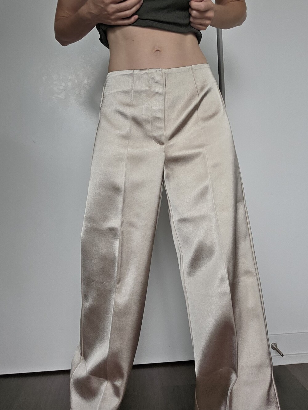 New - Zara Wide-Leg Satin Pants in Champagne